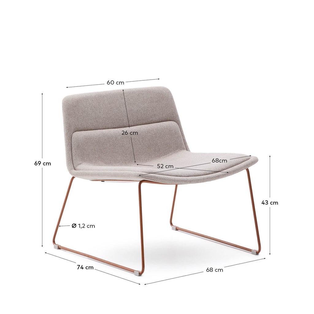 Fauteuil Zahara beige et pieds en acier avec finition terracota FSC 100 %