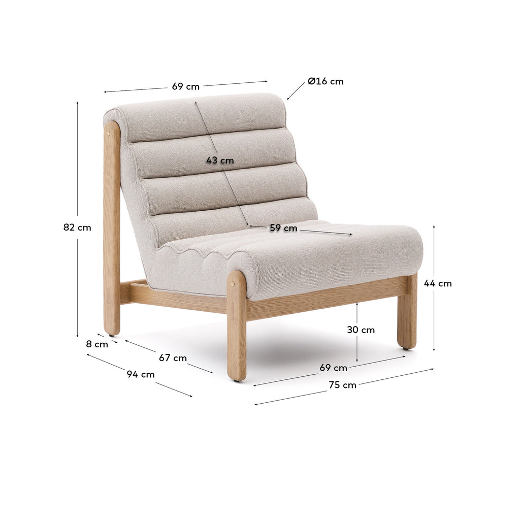 Fauteuil Magira beige en bois de chêne avec finition ton naturel