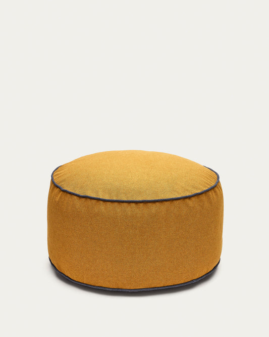 Pouf Viera jaune moutarde avec liseré bleu Ø 60 cm
