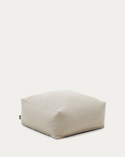 Pouf déhoussable Famara en coton à rayures écru 60 x 60 x 40 cm