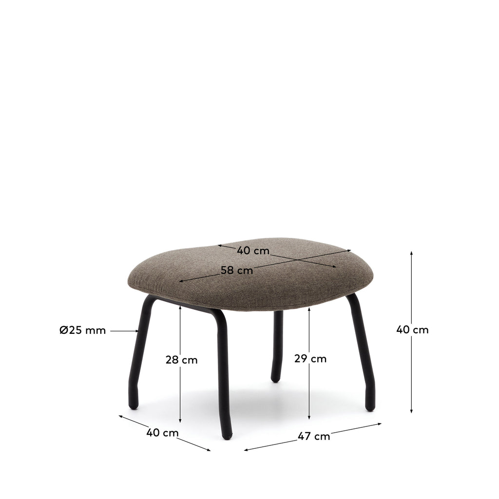 Repose-pied Belina en chenille marron clair et acier avec finition noire FSC 100%