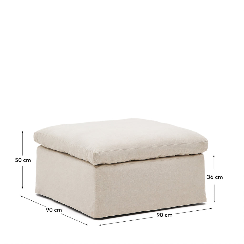Repose-pieds déhoussable Zenira avec coussin en coton et lin beige 90 x 90 cm