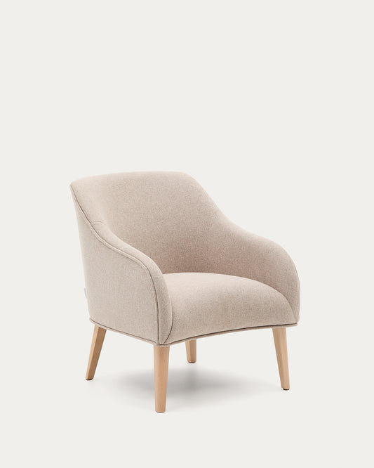 Fauteuil Bobly beige en bois de hêtre finition naturelle FSC Mix Credit