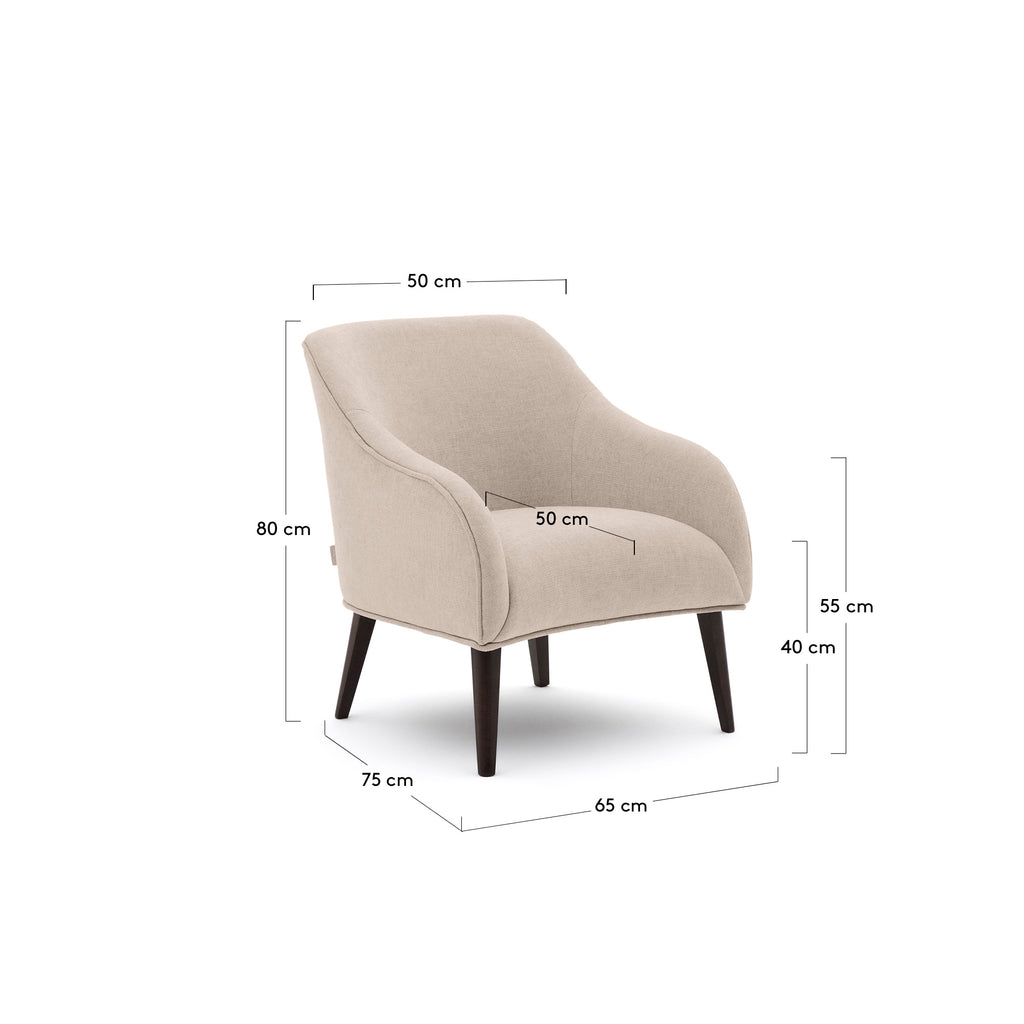 Fauteuil Bobly beige en bois de hêtre finition wengé FSC Mix Credit