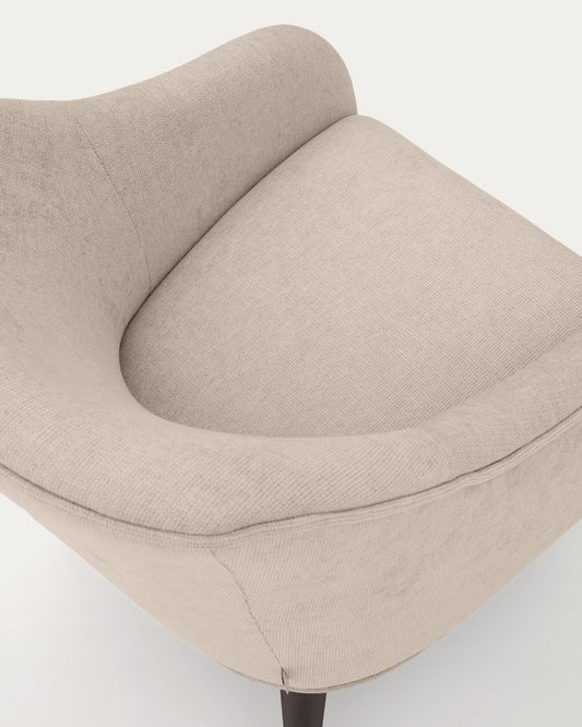 Fauteuil Bobly beige en bois de hêtre finition wengé FSC Mix Credit