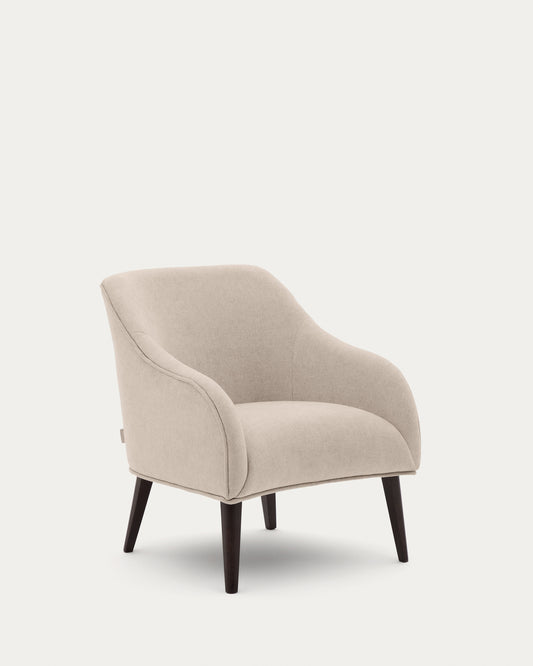 Fauteuil Bobly beige en bois de hêtre finition wengé FSC Mix Credit