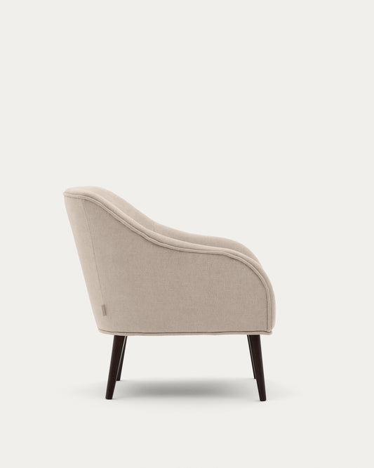 Fauteuil Bobly beige en bois de hêtre finition wengé FSC Mix Credit