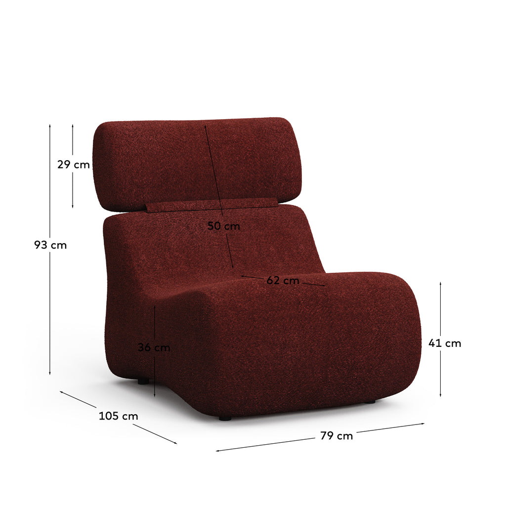 Fauteuil Club en tissu bouclette bordeaux