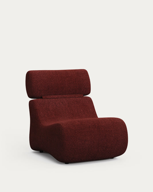 Fauteuil Club en tissu bouclette bordeaux