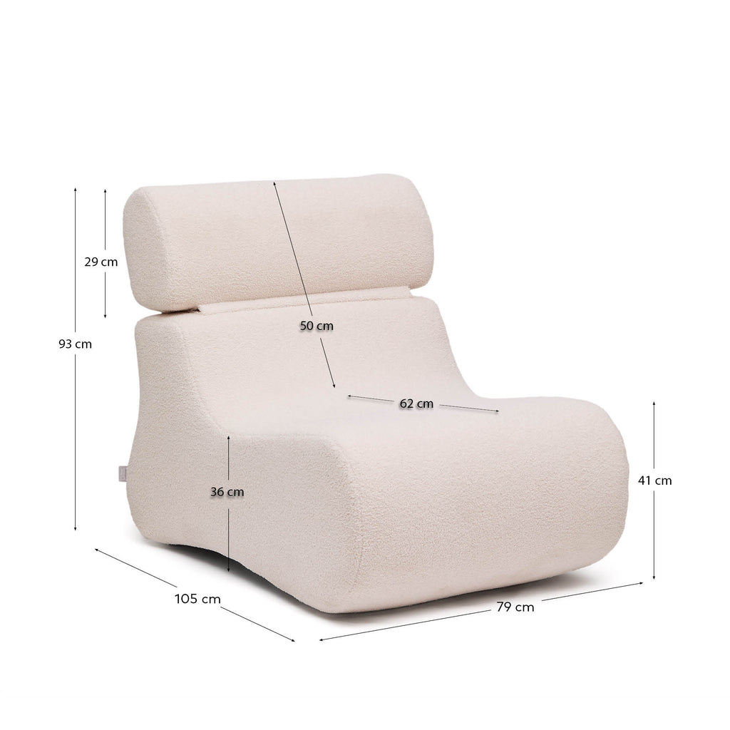 Fauteuil Club en tissu bouclette écru