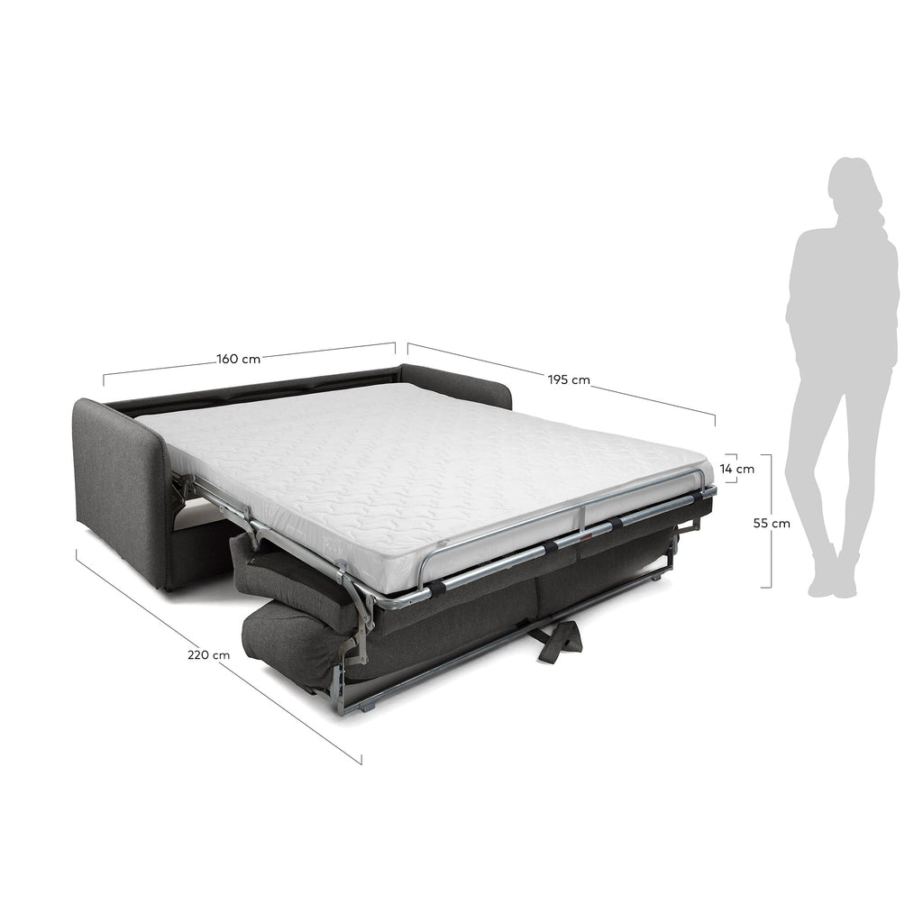 Canapé convertible Kymoon 2 places polyuréthane en tissu chrono noir 160 cm