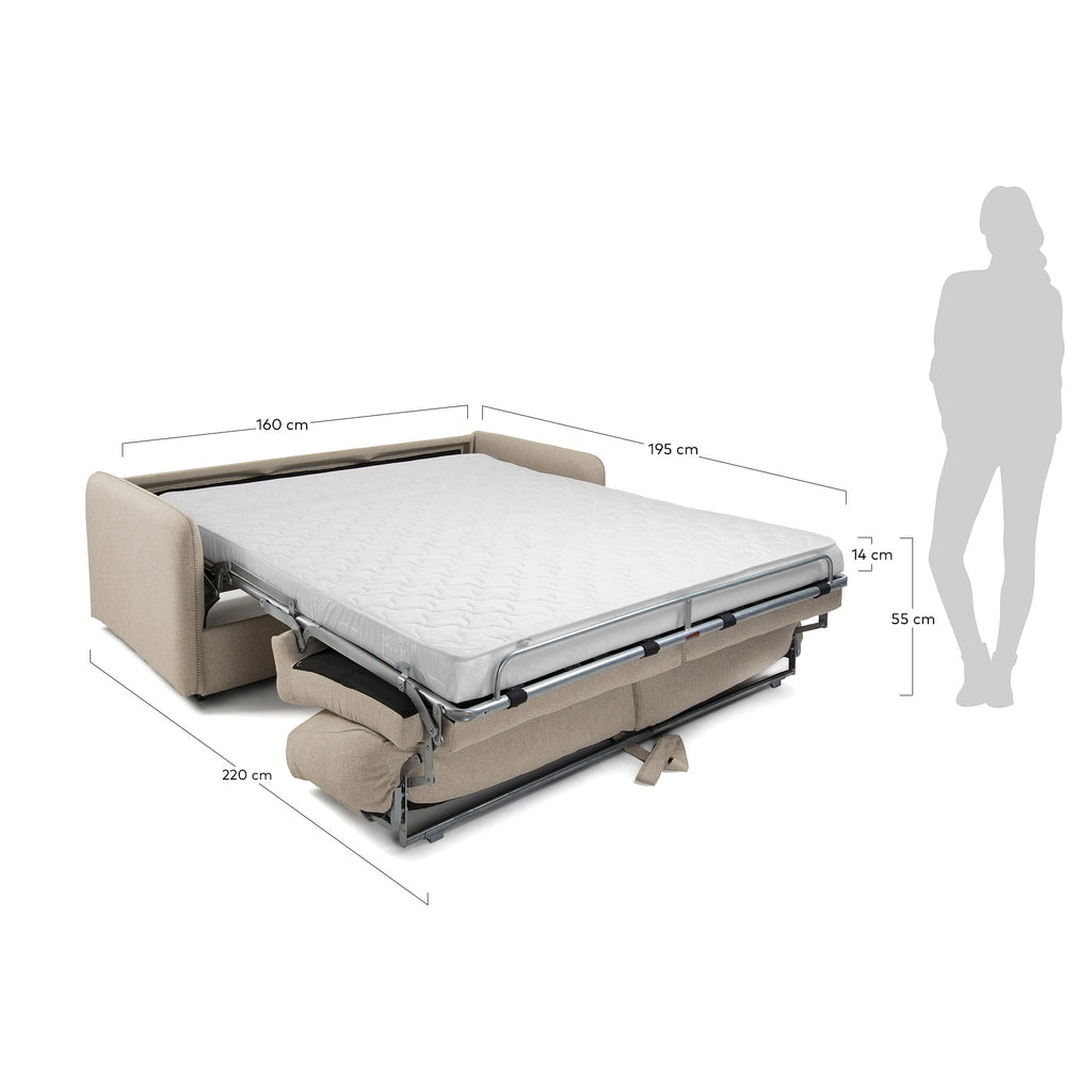 Canapé convertible Kymoon 2 places polyuréthane en tissu chrono beige 160 cm