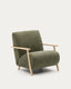 Fauteuil Meghan en tissu chenille vert et bois de frêne finition naturelle FSC Mix Credit