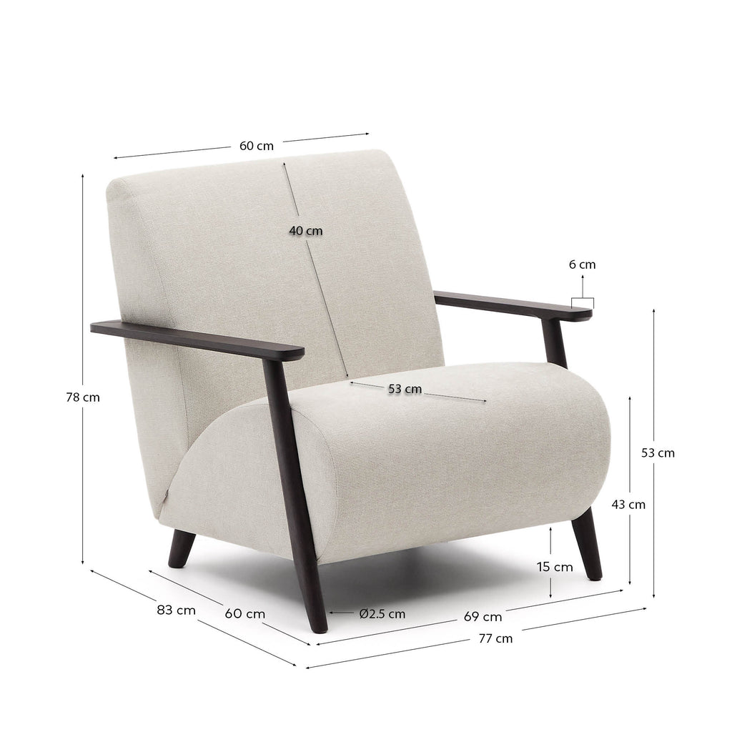 Fauteuil Meghan en tissu chenille perle et bois de frêne finition wengé FSC Mix Credit