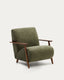 Fauteuil Meghan en chenille verte et bois de frêne finition noyer FSC Mix Credit