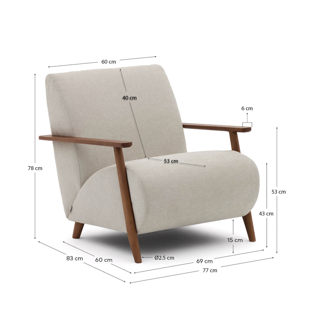 Fauteuil Meghan en chenille perle et bois de frêne finition noyer FSC Mix Credit