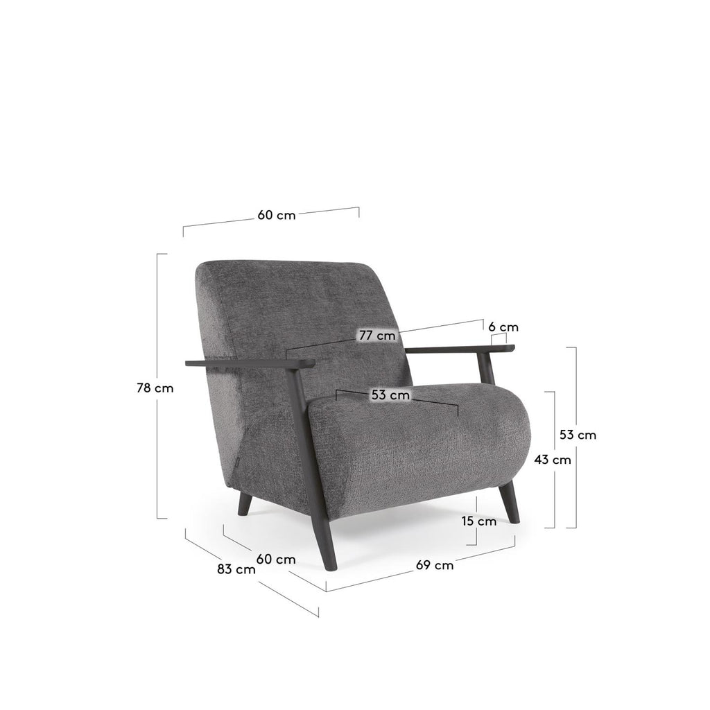 Fauteuil Meghan en chenille gris et bois finition wengé
