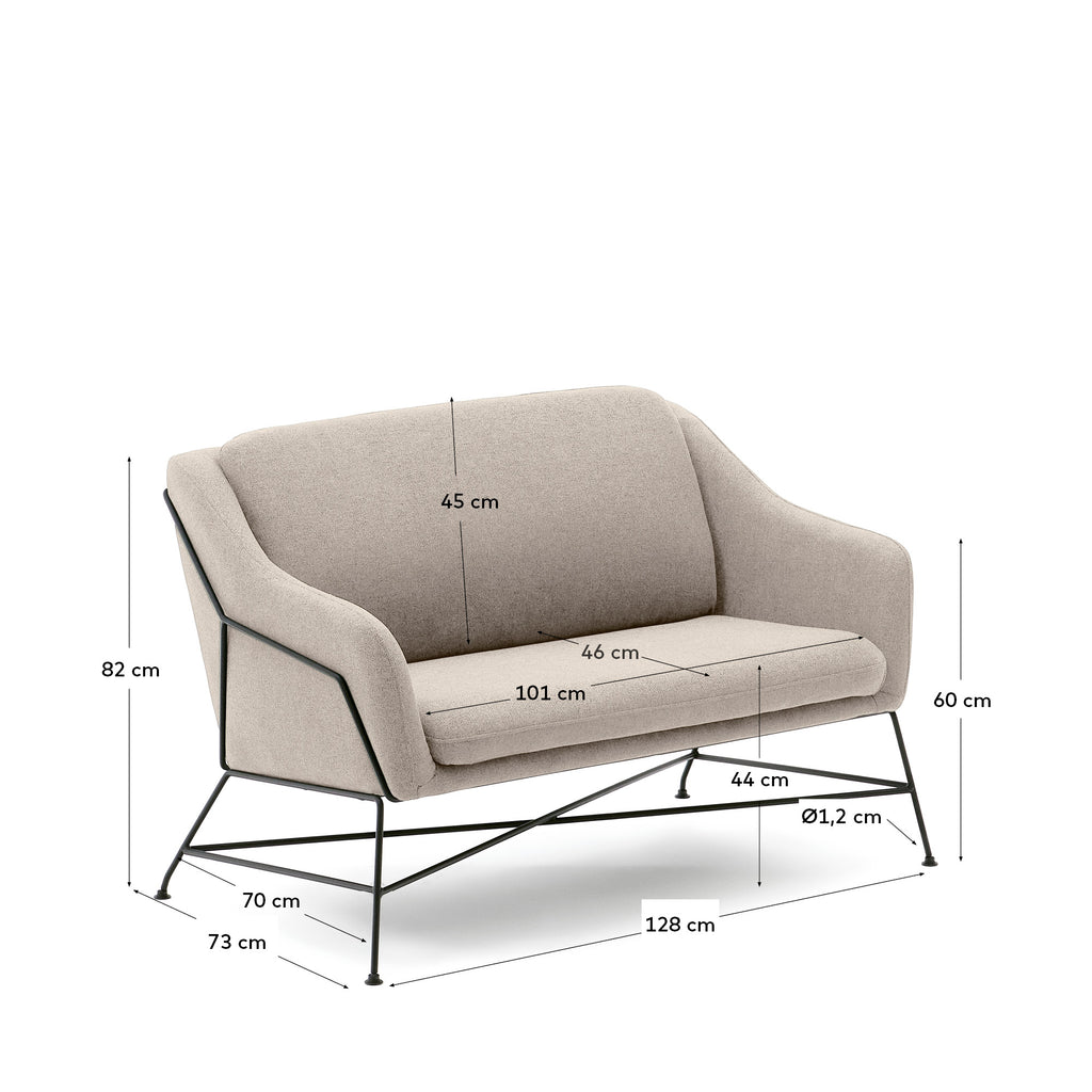 Canapé Brida 2 places beige et pieds en acier avec finition noire 128 cm