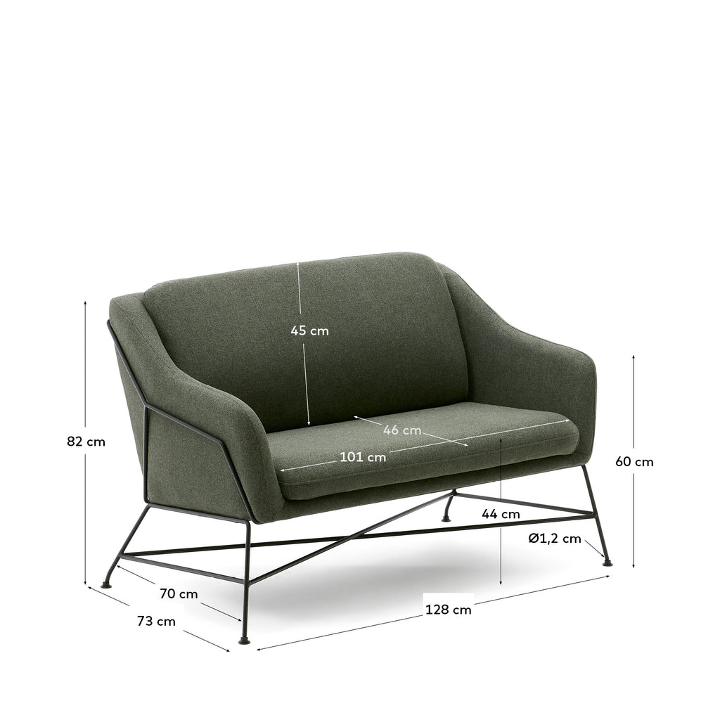 Canapé Brida 2 places vert et pieds en acier avec finition noire 128 cm