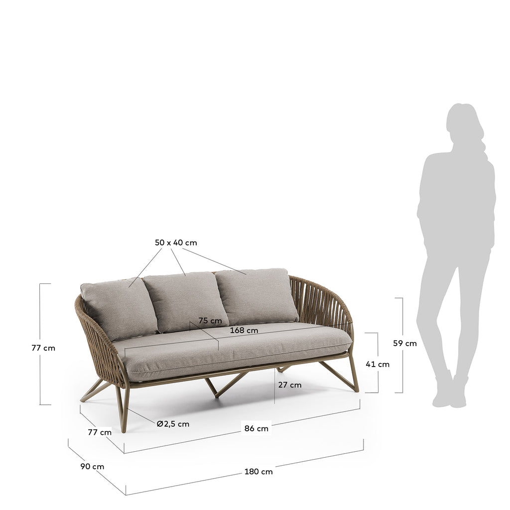 Canapé Branzie 3 places en corde marron 180 cm