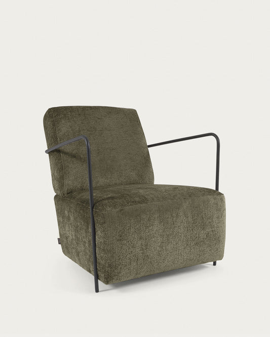 Fauteuil Gamer en chenille vert et métal peint noir