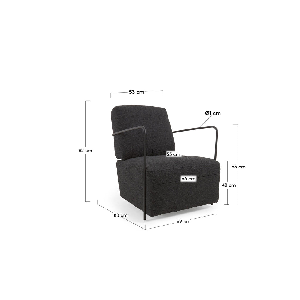 Fauteuil Gamer en laine bouclée marron et métal peint noir