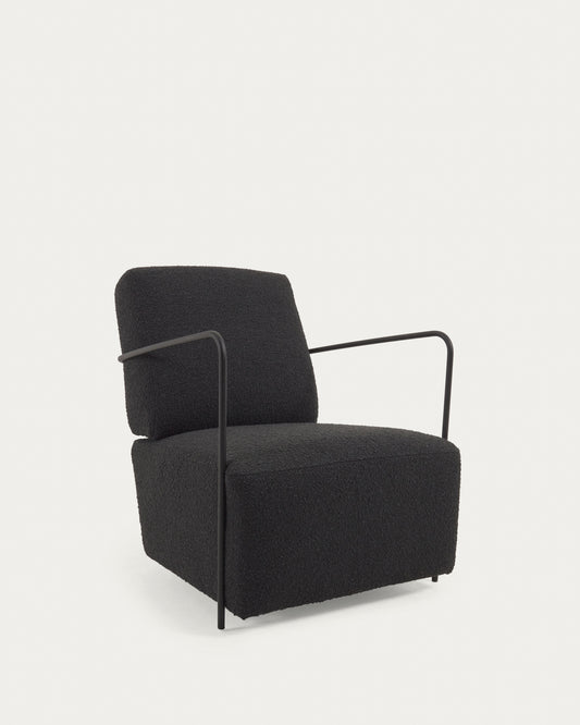 Fauteuil Gamer en laine bouclée marron et métal peint noir