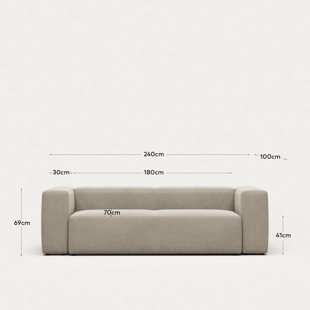 Canapé Blok 3 places ignifugé en chenille beige 240 cm