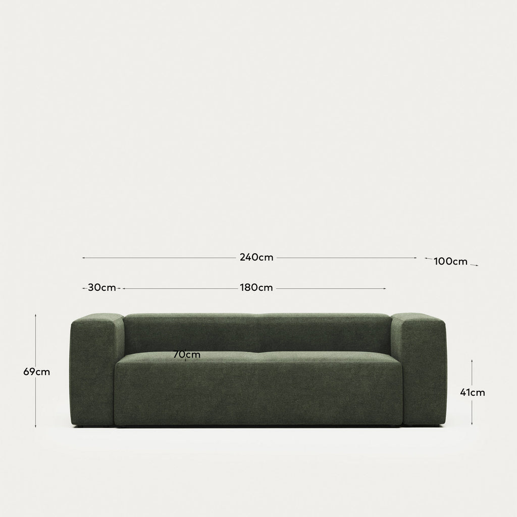 Canapé Blok 3 places ignifugé en chenille verte 240 cm