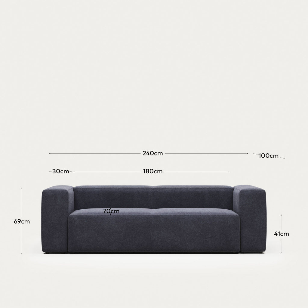 Canapé Blok 3 places ignifugé en chenille bleue 240 cm