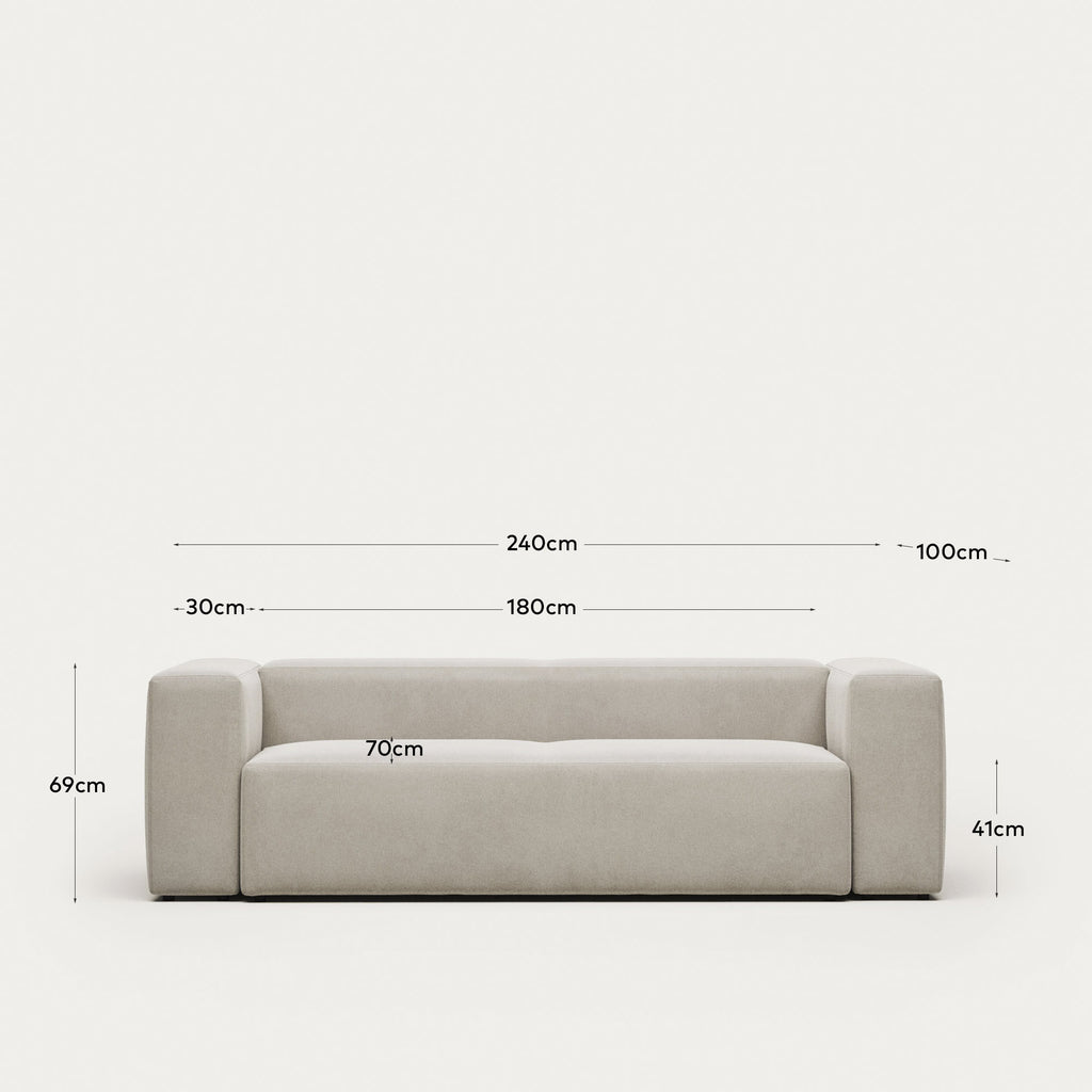 Canapé Blok 3 places ignifugé en chenille blanche 240 cm