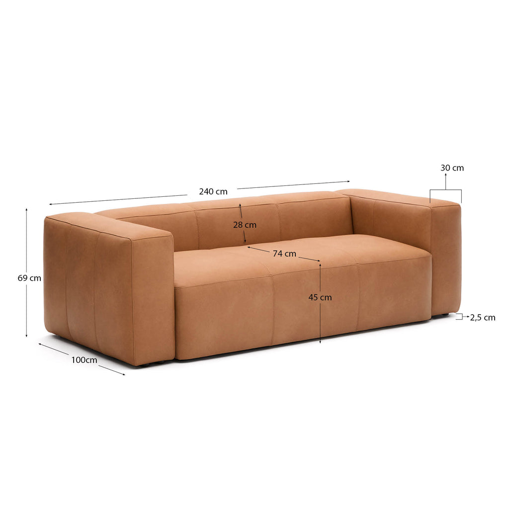 Canapé Blok 3 places en cuir marron 240 cm