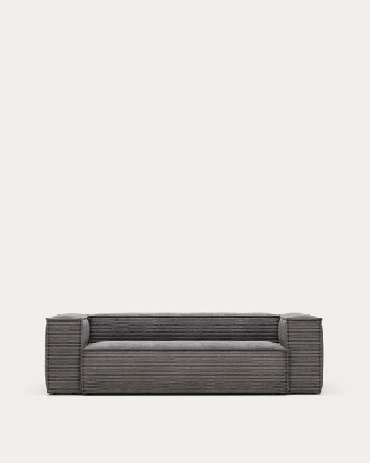 Canapé Blok 3 places ignifugé en velours côtelé épais gris 240 cm FSC Mix Credit