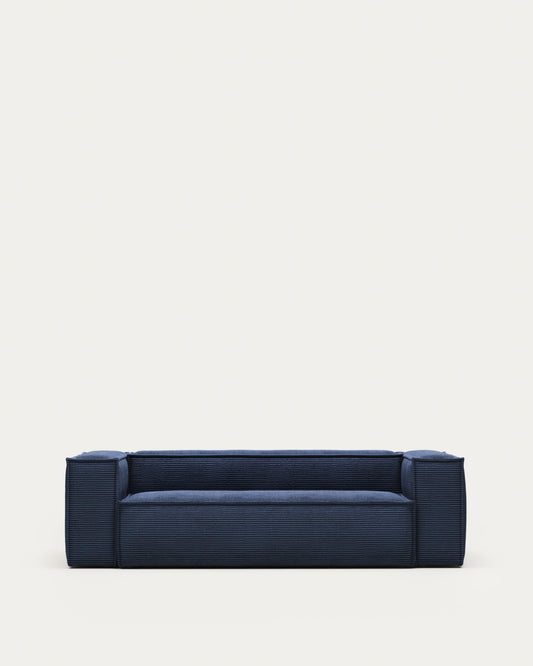 Canapé Blok 3 places ignifugé en velours côtelé épais bleu 240 cm FSC Mix Credit