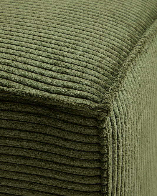 Canapé Blok 3 places avec pouf terminal droit en velours côtelé épais vert 325 cm – FSC Mix Credit