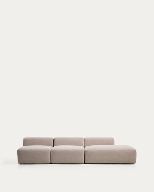 Canapé Blok 3 places avec pouf terminal droit en chenille beige 325 cm – FSC Mix Credit
