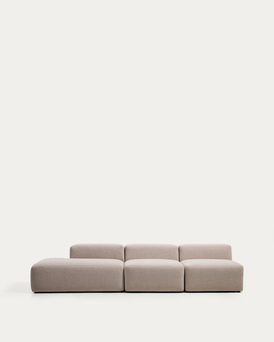 Canapé Blok 3 places avec pouf terminal gauche en chenille beige 325 cm – FSC Mix Credit