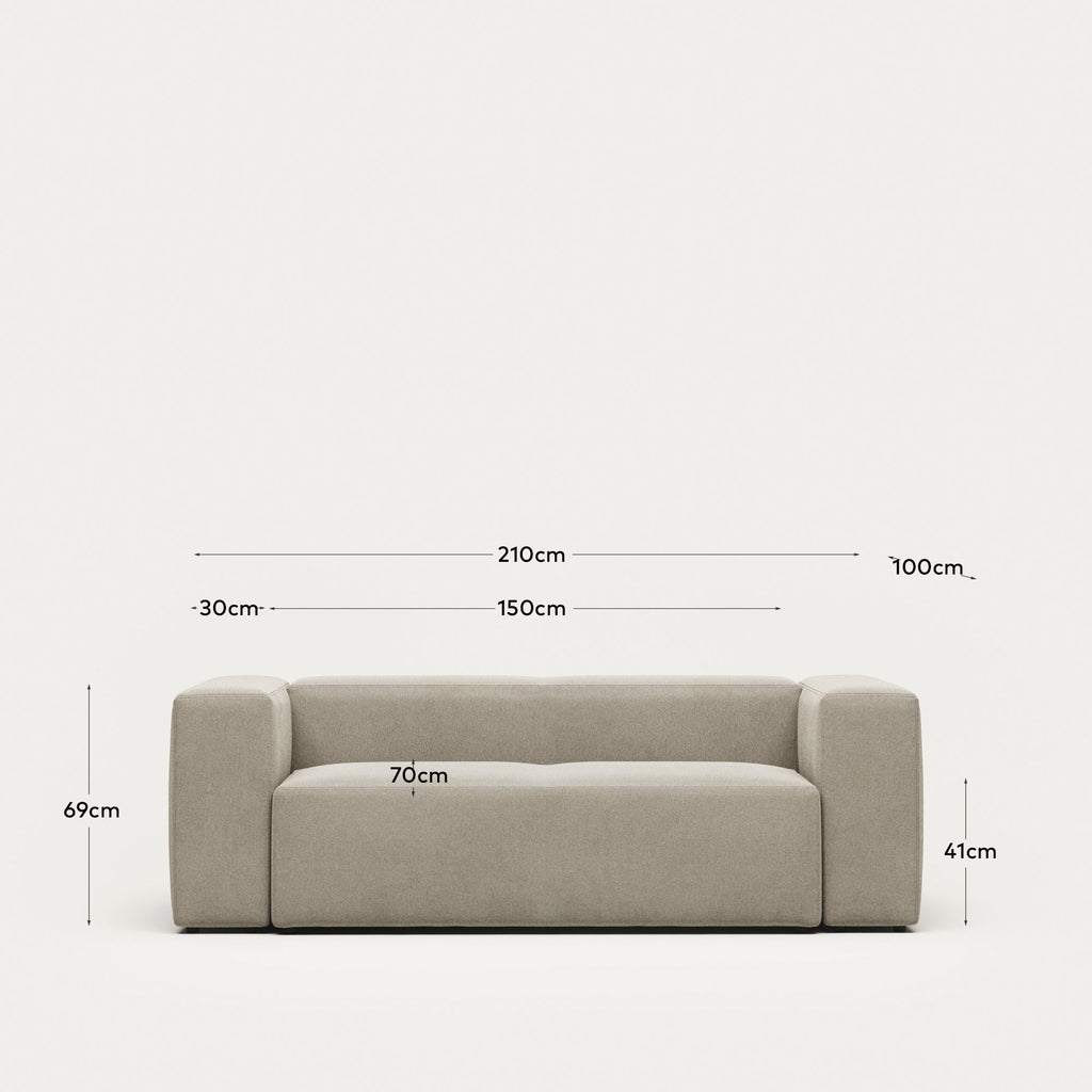 Canapé Blok 2 places ignifugé en chenille beige 210 cm