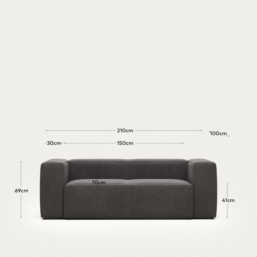 Canapé Blok 2 places ignifugé en chenille grise 210 cm