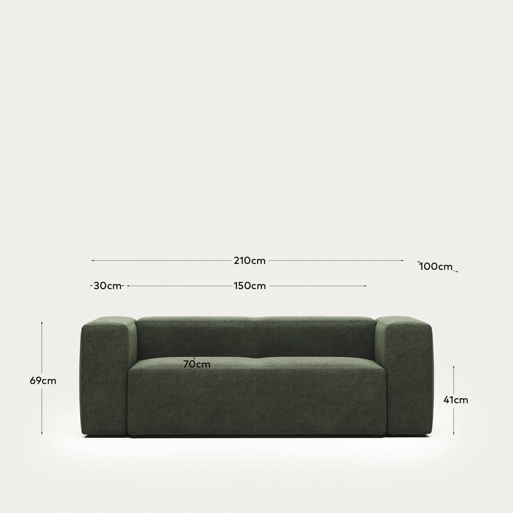Canapé Blok 2 places ignifugé en chenille verte 210 cm