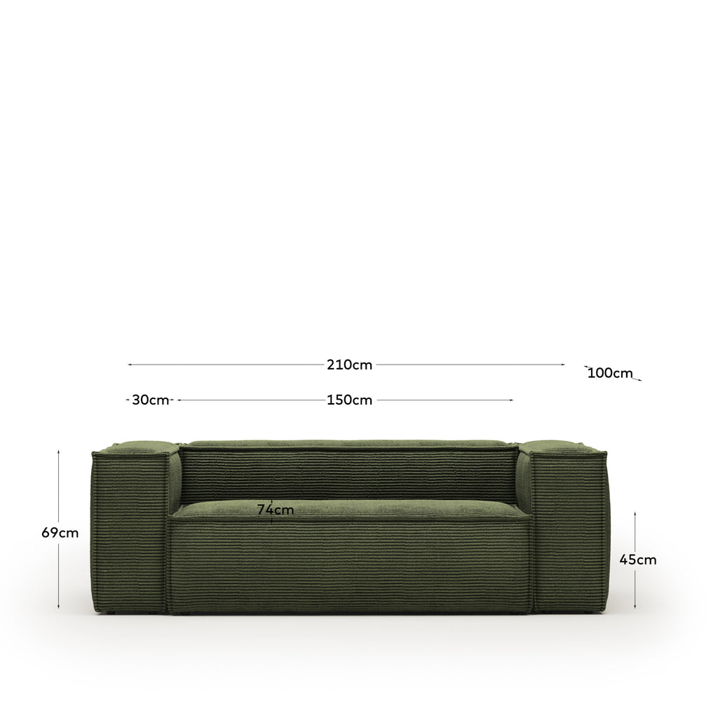 Canapé Blok 2 places en velours côtelé épais vert 210 cm – Certifié FSC Mix Credit