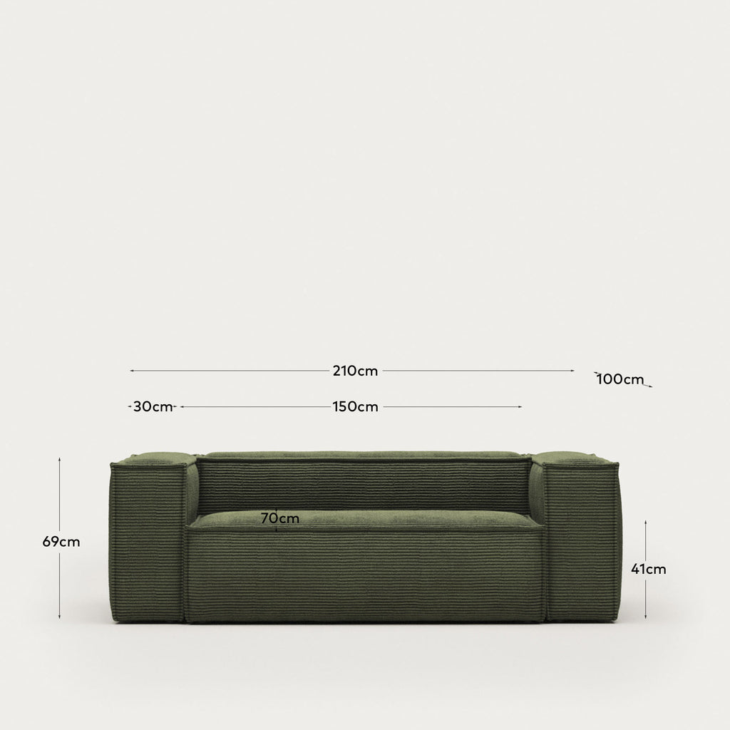Canapé Blok 2 places ignifugé en velours côtelé épais vert 210 cm FSC Mix Credit