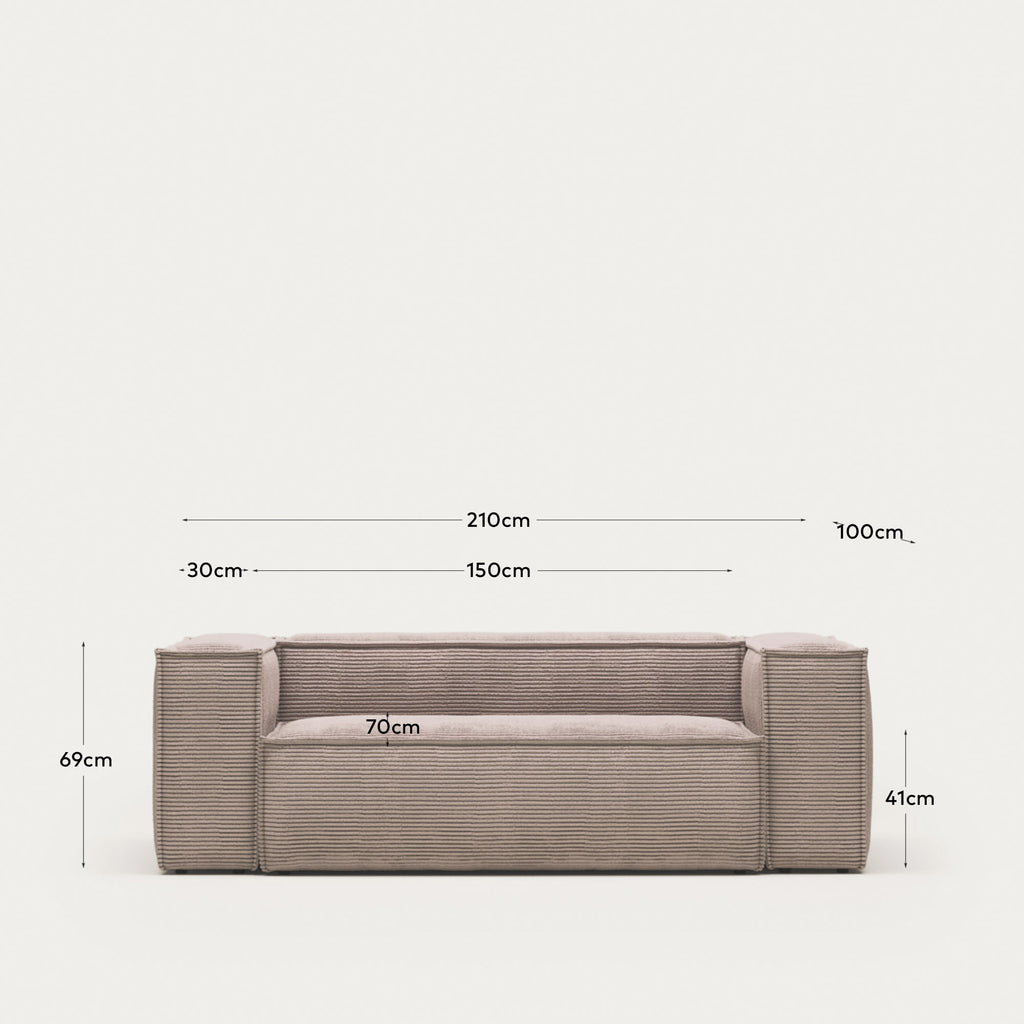 Canapé Blok 2 places ignifugé en velours côtelé épais rose 210 cm FSC Mix Credit