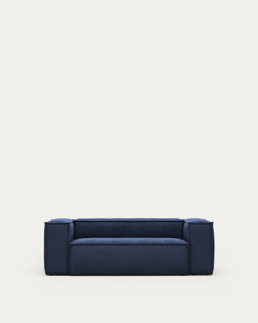 Canapé Blok 2 places ignifugé en velours côtelé épais bleu 210 cm FSC Mix Credit