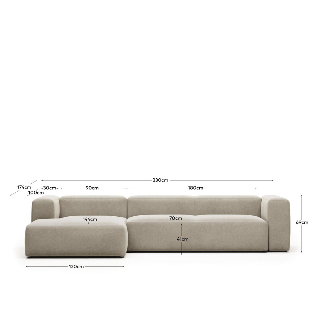 Canapé Blok 4 places avec méridienne gauche ignifugé en chenille beige 330 cm