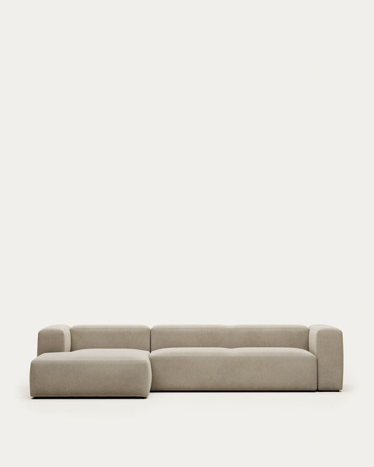 Canapé Blok 4 places avec méridienne gauche ignifugé en chenille beige 330 cm
