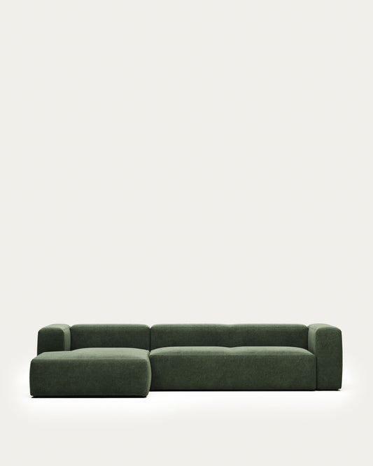 Canapé Blok 4 places avec méridienne gauche ignifugé en chenille verte 330 cm