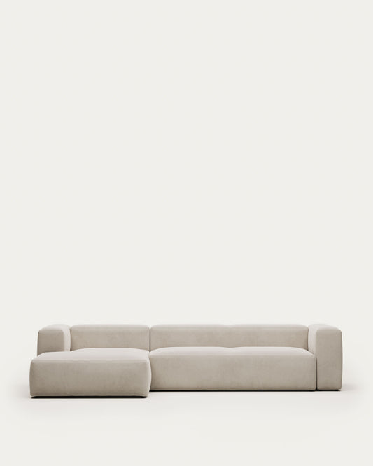 Canapé Blok 4 places avec méridienne gauche ignifugé en chenille blanche 330 cm