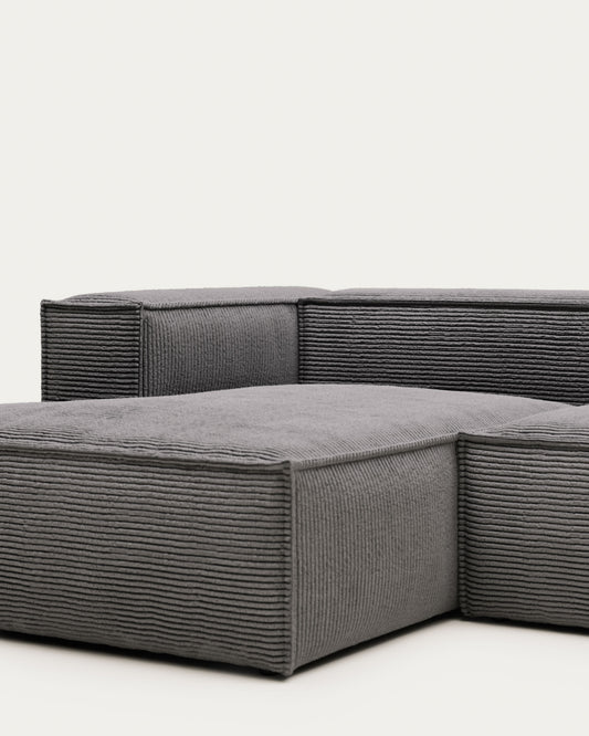 Canapé Blok 4 places en velours côtelé épais avec méridienne gauche gris 330 cm – Certifié FSC Mix Credit