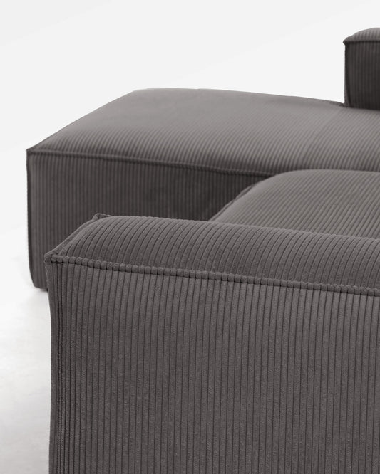 Canapé Blok 4 places en velours côtelé épais avec méridienne gauche gris 330 cm – Certifié FSC Mix Credit